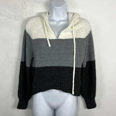 Sudadera Pullover So Juniors Talla S Gris Crema Negra Manga Larga Cuello en V Con Capucha Foto 1 de 4