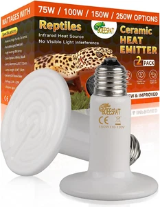 High Efficiency 100W Ceramic Heat Emitters, Pack of 2 Reptile Basking Heat Lamp - Picture 1 of 12