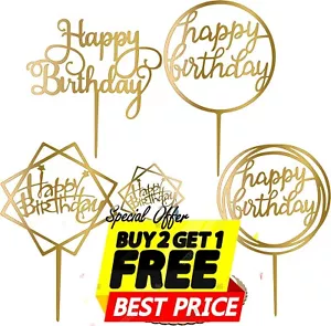 JUFO UK Love Happy Birthday Cake Topper Card Acrylic Party Decor Supplies Gold - Picture 1 of 126