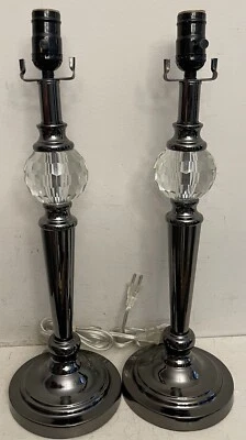2 Lámpara de Mesa de Metal Vidrio Corte Cristal 20" Gris Oscuro Ornamentado Hollywood Regency ¡EXCELENTE ESTADO USADA! Foto 1 de 4