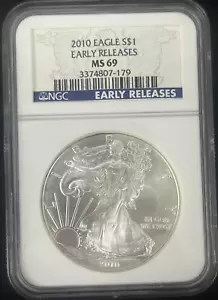 2010 American Silver Eagle 1 Ounce .999 Silver $1 NGC MS69 Early Releases - Picture 1 of 2