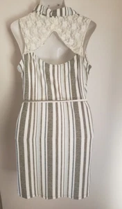 Top túnica No Boundaries talla XXL busto 42" encaje espalda sin mangas rayas botones - Imagen 1 de 5