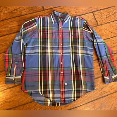 Ralph Lauren 彩色厚礼服衬衫男式大号格子粉色紫色纽扣 — 第 1/4 张图片