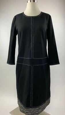 Worth Black Ponte Pick Stitch Stretch Shift Dress 8 Excellent - Image 1 of 4