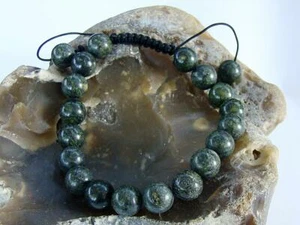 Macrame Beaded Bracelet Natural Gemstone RUSSIAN SERPENTINE 10mm beads - Picture 1 of 2