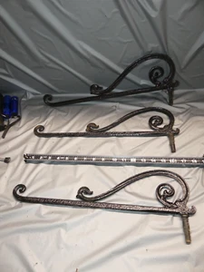 Lot of 3 - hammered wrought Iron Curtain extenders swing arm drapery hangers 18" - Picture 1 of 3