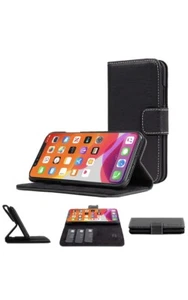 iPhone 12 Mini Wallet Case Leather Card Slots Magnetic Closure Black - Picture 1 of 8