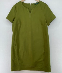 C WONDER Dress 14 Shift Split Neck Short Sleeve Twill Stretch Cotton Green - Picture 1 of 13