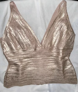 Herve Leger V-Ausschnitt ärmellos Rose Lurex Schimmer dehnbar Bandage Top Einzelhandel $ 790 - Bild 1 von 7