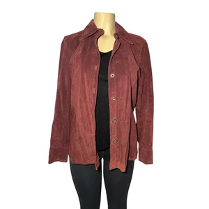 Valerie Stevens Suede Large Jacket Hippy Core Button Up Burgundy Large Petite - Picture 1 of 7