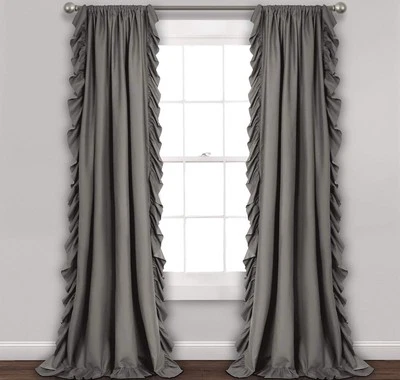 Lush Decor Reyna Ruffle Window Curtain Panel Set Pair 54" W x 84" L Gray New - Image 1 of 2