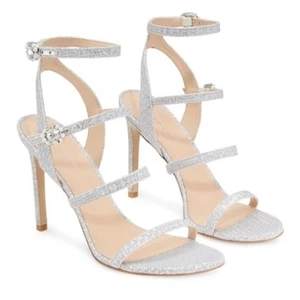 NUEVO Sandalia Stuart Weitzman Dazzle Gladiador Perla Tirantes Stiletto Tacón Plateado 7 - Imagen 1 de 8