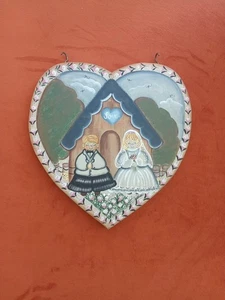 Vintage 80er Herz Wandrelief Holz Volkskunst Junge & Mädchen Liebe Landhaus - Bild 1 von 6