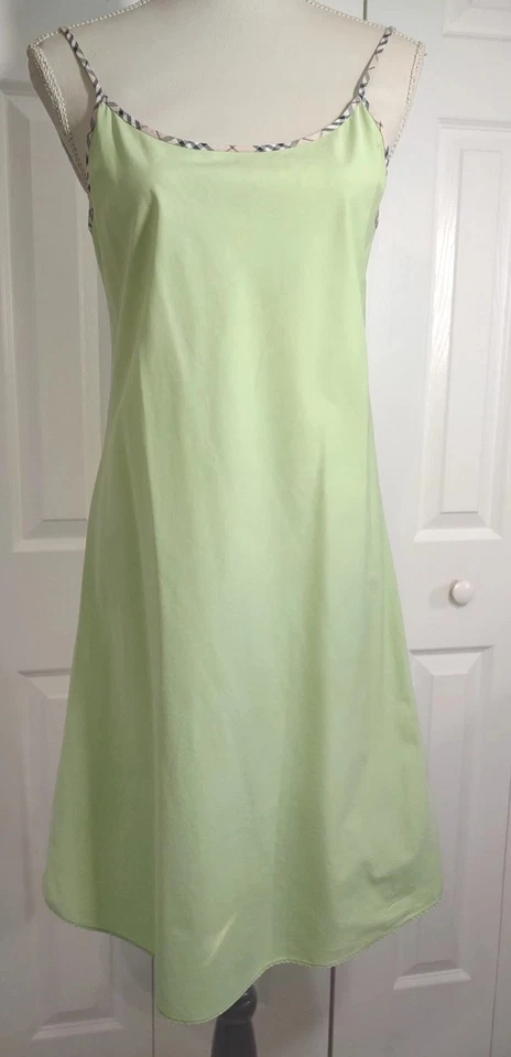Burberry London Summer Straps Midi  Dress Lime Green Nova Check Trim M - Image 1 of 4