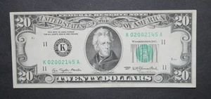 1977 $20 Federal Reserve Note/Dallas/F-2072K/fancy serial number/light circ. - Picture 1 of 8