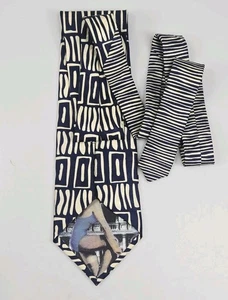 Vintage Structure Peek A Boo Pinup Girl Silk Neck Tie Geometric Italy Blonde - Picture 1 of 5