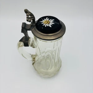 German Cut Glass Stein With Amethyst Glass Insert Handpainted Floral Enamel 0.3L - Picture 1 of 12