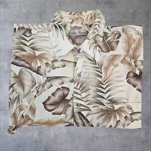 Vintage 80s Hollis River Neutral Cream & Tan Palm Print Hawaiian Shirt Large V10 - Picture 1 of 10