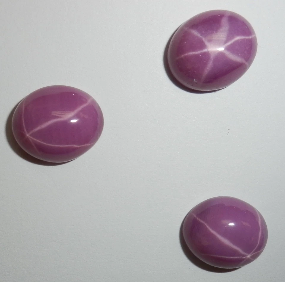 Opaque Star Ruby Oval 12x10 mm Cabochon 6 Rayed Lab-created Stone 3 pieces Lot - Image 1 of 4