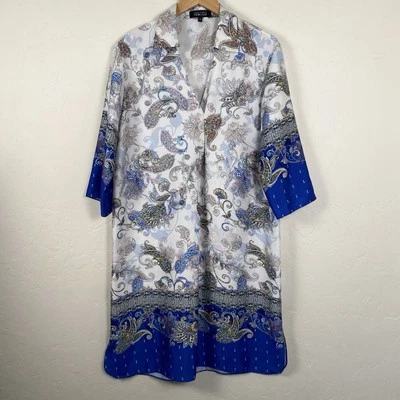 Vestido recto Teri Jon by Rickie Freeman talla 4 azul blanco cachemira nuevo sin etiquetas Foto 1 de 4