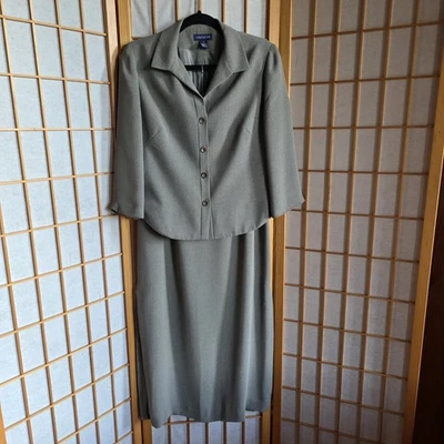 Ann Taylor 2 件装长裙套装 8 夹克 10 裙优雅动力职业灰褐色 — 第 1/4 张图片