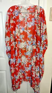 Women's long red floral open front Top size medium FOREVER 21 - Picture 1 of 3