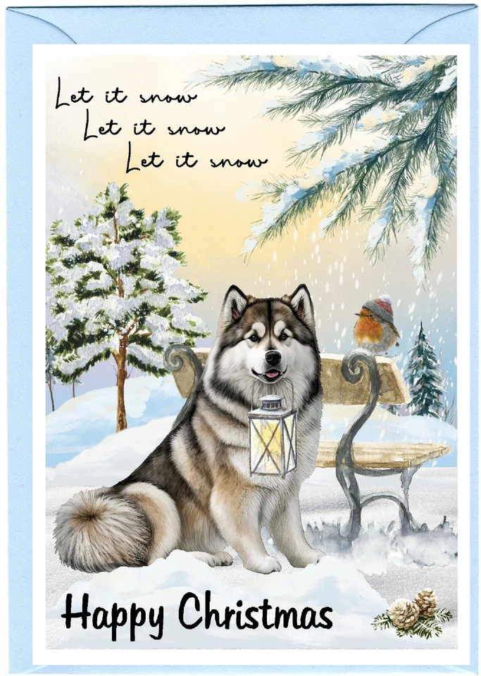 Alaskan Malamute Dog A6 (4" x 6") Christmas Card - Blank inside - by Starprint - Image 1 of 1