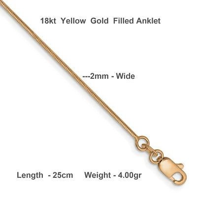 Anklet Real 18kt Yellow Gold Filled Solid Fine Snake Link XL Bracelet 25cm - Image 1 of 2