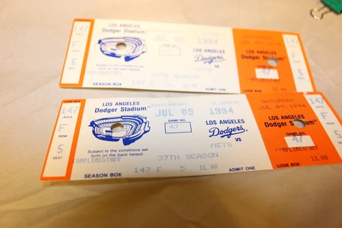 Los Angeles Dodgers 1994 Regular Season Ticket vs. NY Mets July 9 Cover