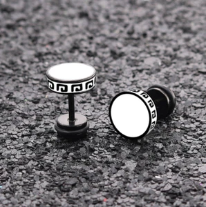 Men Women Stainless Steel Enamel Round Screw Stud Earrings 6/8/10/12mm - Picture 1 of 9