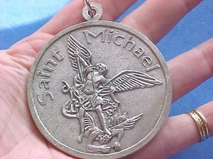 Large ARCHANGEL ST MICHAEL Protection 2-3/8" Across Saint Medal Prayer Italy - Picture 1 of 4