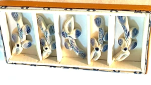 Vintage 5er Set blau Messer Chop Stix Auflagen Halter Karabiner OVP 07-010 - Bild 1 von 17