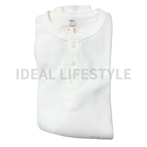 UNIQLO Waffle Henley Neck Long-Sleeve T-Shirt S-4XL Round-Hem Men 479784 NWT - Picture 1 of 33