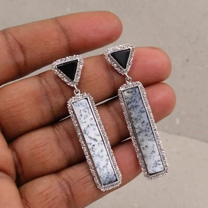 Howlith & Schwarz Onyx Ohrring Sterling 925 Silber Party Wear Edelstein Schmuck - Bild 1 von 4