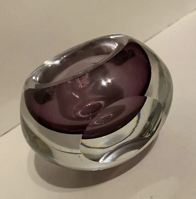 Vintage Fifth Avenue Crystal Glass Purple Clear Sommerso Faceted Votive 3”x4” - Image 1 of 4