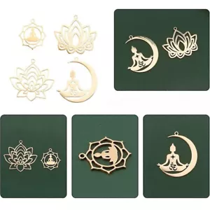 1box 4pcs 4 style 201 Stainless Steel Pendants Lotus Pendants golden Moon Charms - Picture 1 of 6