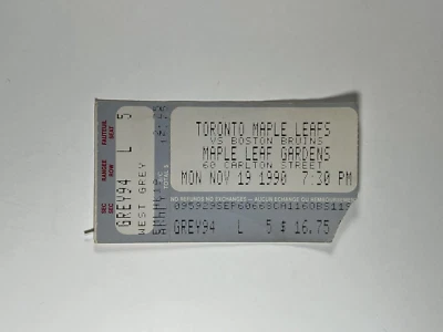 11-19-1990 Boston Bruins @ Toronto Maple Leafs Ticket - Cam Neely Goal - Image 1 of 2