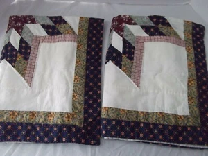 vtg lot 2 standard pillow shams patchwork quilt star navy blue burgundy MINT - Picture 1 of 5