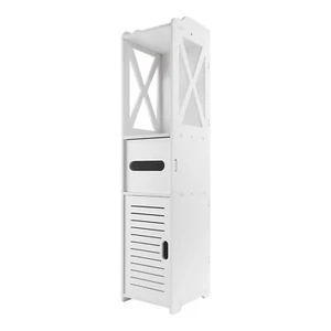 Toilet Paper Roll Holder White PVC Free Standing Bathroom Storage Cabinet Shelf - Picture 1 of 18