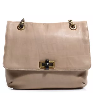 Lanvin Paris Happy Beige Leather Medium Gold Chain Shoulder Handbag Bag - Picture 1 of 7