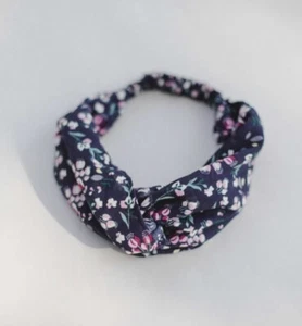NEU Blumenmuster Twist Knot Stirnband Haarband Marineblau Kopftuch - Bild 1 von 1