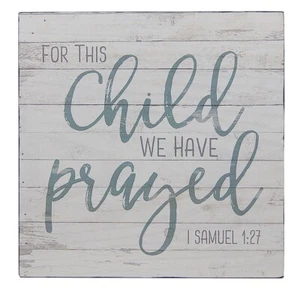 For This Child We Prayed Religious Nursery Sign Shelf Sitter Wall Decor 5" x 5" - Picture 1 of 4