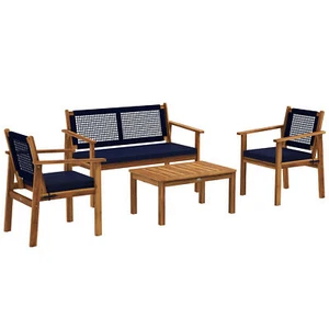 4-Piece Patio Sofa Set, Outdoor Conversation Sectional with Cushion Coffee Table - Picture 1 of 12