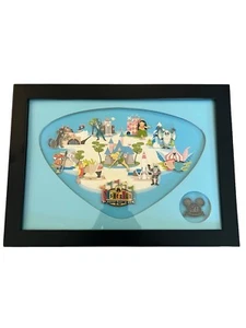Disneyland 2005 - 50th Anniversary Framed Pin Set Resort Marquee Retro Shag Map - Picture 1 of 7