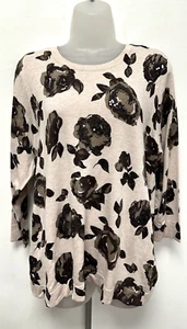 NEW! Laura Ashley UK14 Eu42 US10 mink floral 3/4 sleeve jumper with sequins - Picture 1 of 11