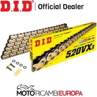 DID CATENA TRASMISSIONE 520 VX3 120 MAGLIE X-RING GOLD & BLACK - Immagine 1 di 4