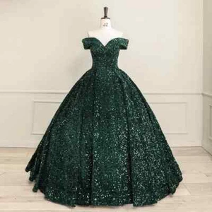 Sweete 15 Quinceanera Dresses Off Shoulder Sparkly Sequined Princess Customized - Picture 1 of 10