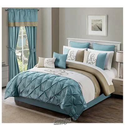 Hotel Collection 12-Piece Bed-In-A-Bag Blue and Green Queen Polyester 60"x80" - Image 1 of 2