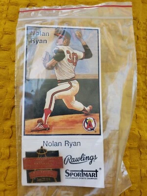 1992 Rawlings Sportmart Nolan Ryan 3rd No-hitter Special Lapel Pin Angels w/Card - Image 1 of 4