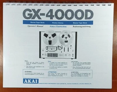  Manual del propietario de cubierta de cinta carrete a carrete Akai GX-4000D Foto 1 de 4